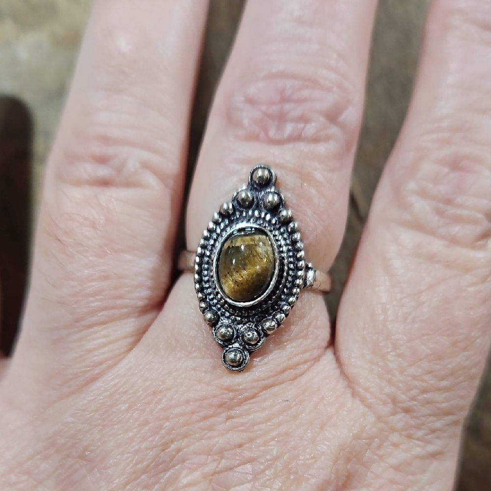 Silver Tigers Eye Ring, New Size 6.25 Boho Gypsy Gemstone Jewelry